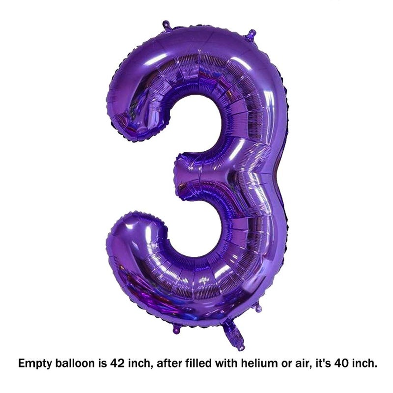 MoMo Balloon 40 Inch Jumbo Purple Number 3 Balloon Giant Balloons Prom Balloons Helium Foil Mylar Huge Number Balloons for Birthday Party Decorations/Wedding/Anniversary - Image 2